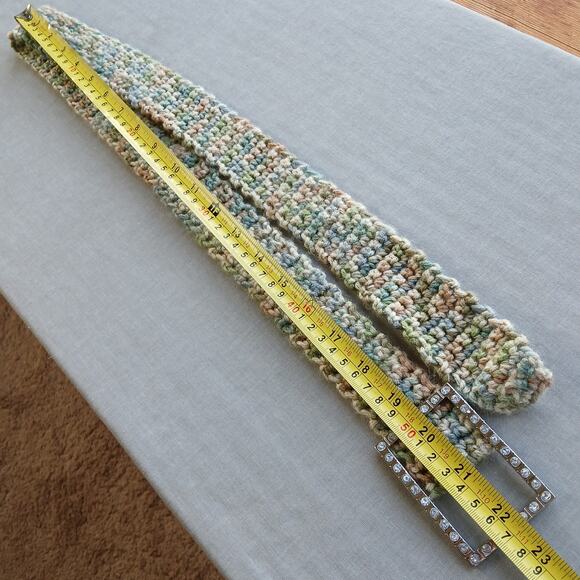 Alpine Sparkle Crochet Belt OS 45" handmade neutral pave buckle max- minimalist - Picture 7 of 13